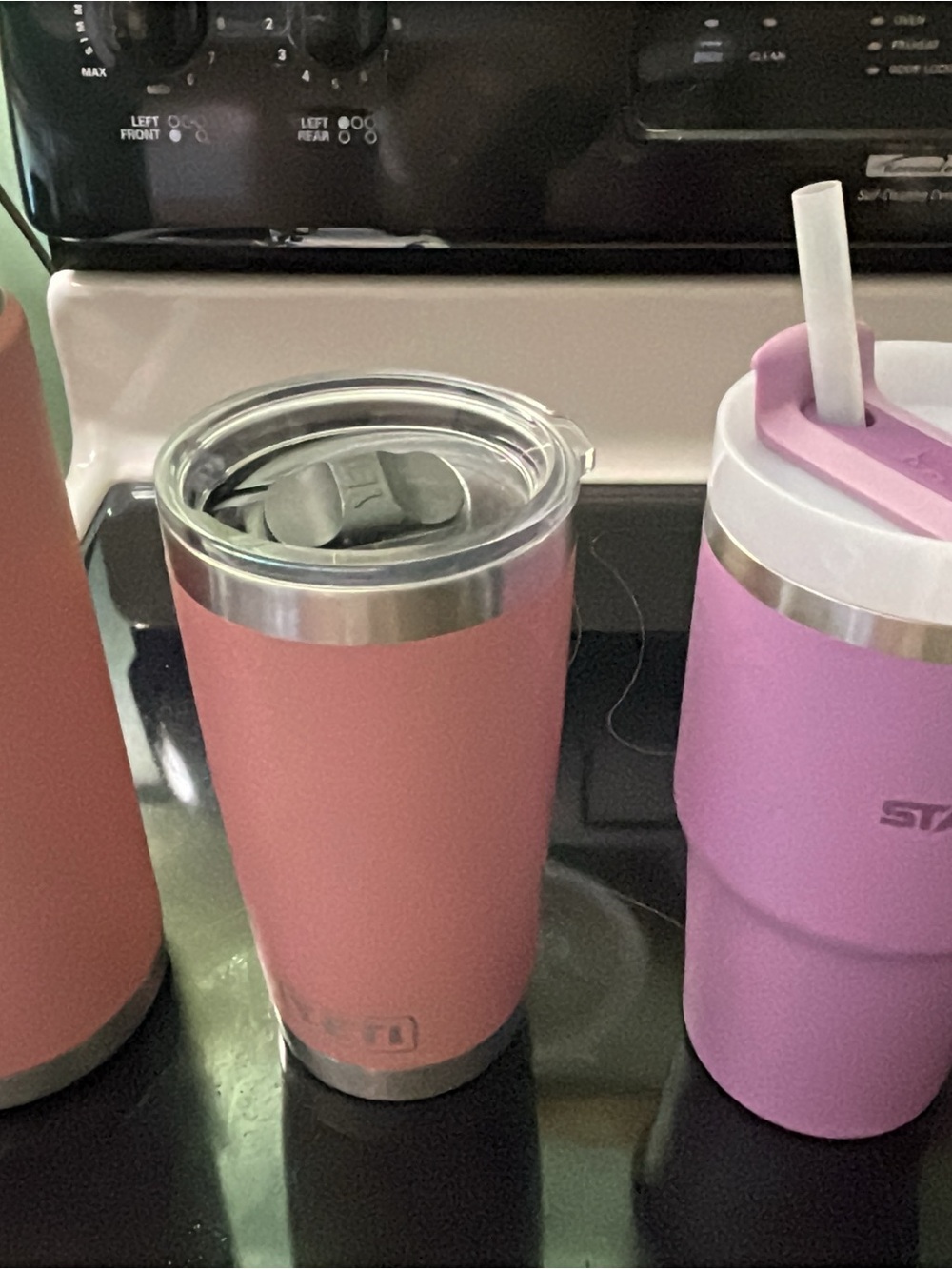 Yeti Pink Stainless Steel Tumblers  with Clear Lid and Purple Stanley